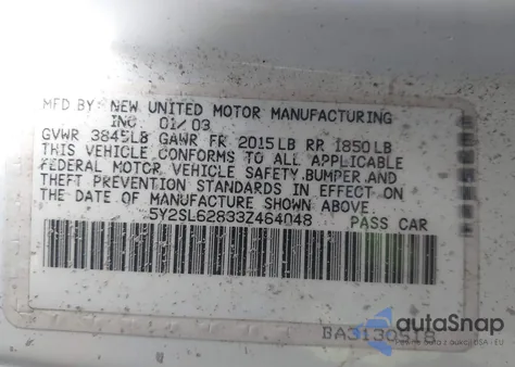 2003 Pontiac Vibe z USA, uszkodzony, nr VIN 5Y2SL62833Z464048